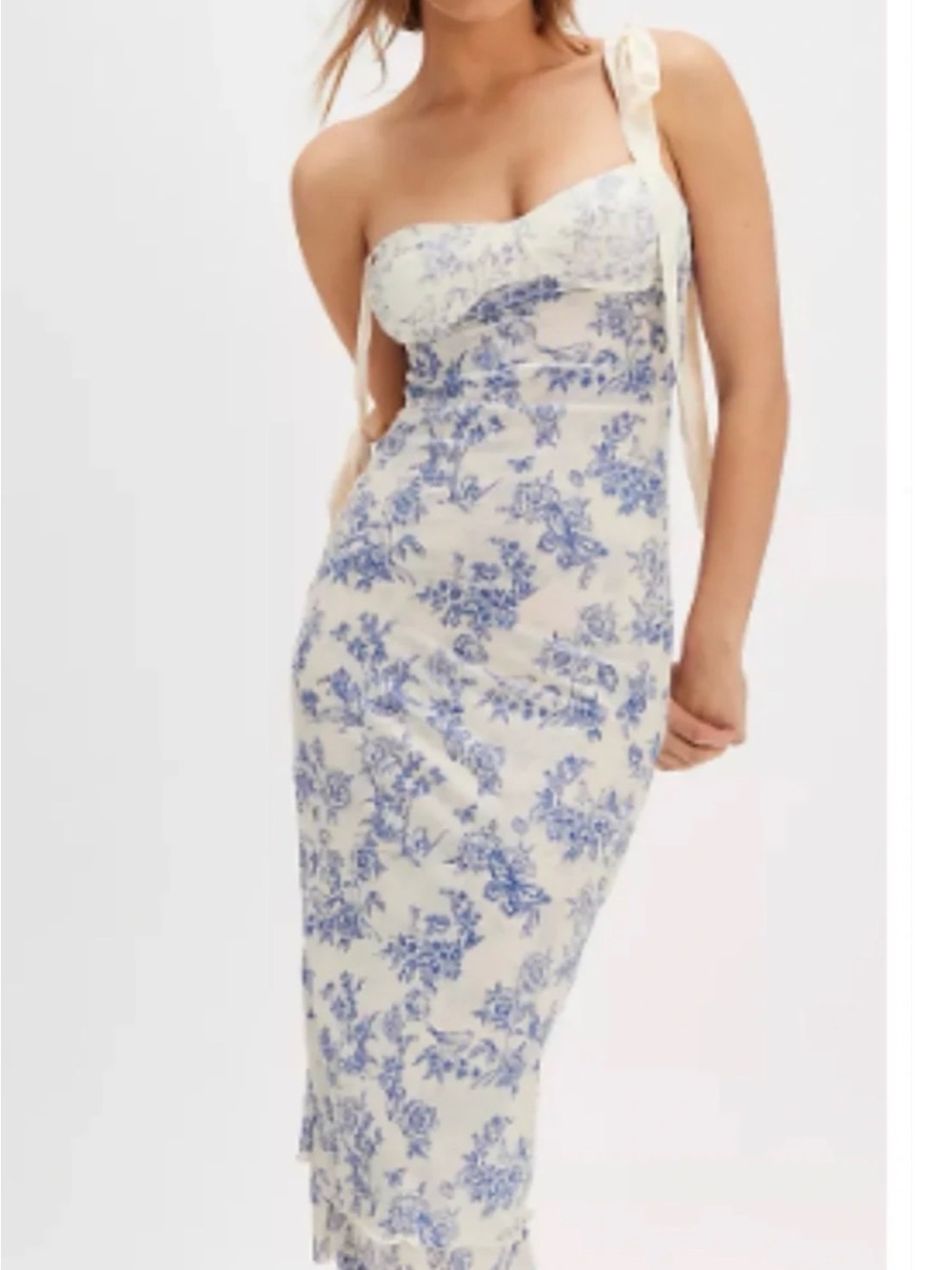 Free People Got Glam printed cream and blue floral slip midi dress